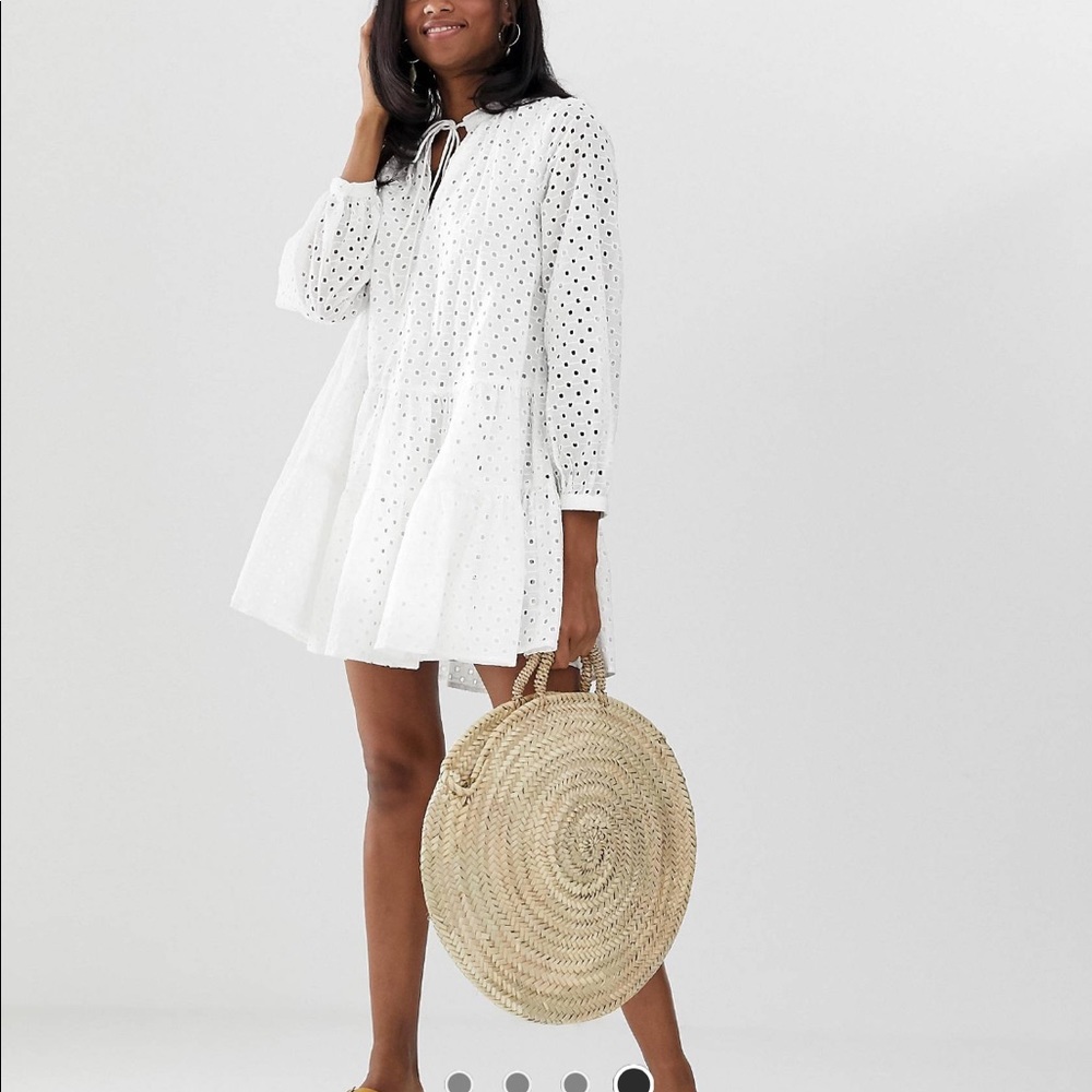Tiered trapeze mini dress embroidery broderie